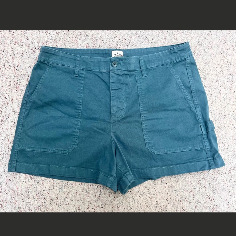 J. Crew Turquoise Fair Trade Certified Cotton Cargo Shorts Women's Size 14 NWOT
